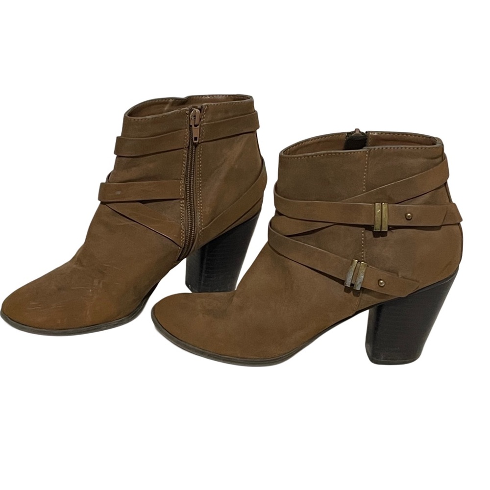Dark Brown Casual High Heel Buckled Booties Ankle Boots Side Zipper Size 9 - Picture 5 of 15